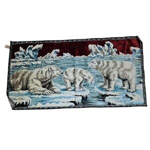 Vintage 70s Polar Bear Tapestry Rug Wall Hanging Velour Velvet 20x38 Retro